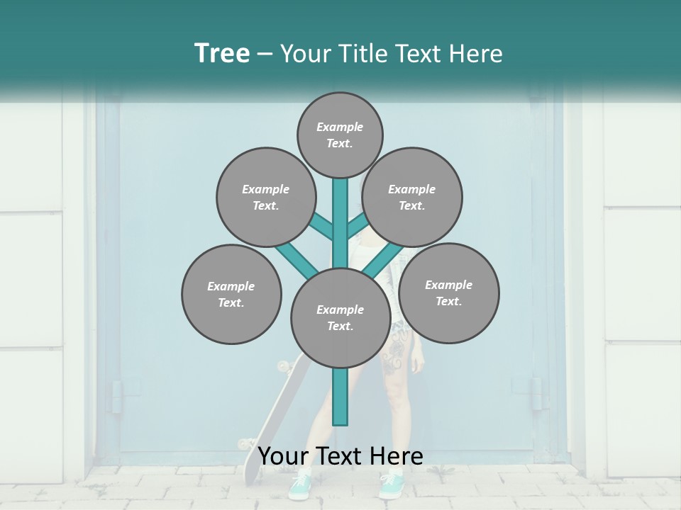 A Woman Holding A Skateboard In Front Of A Blue Door PowerPoint Template