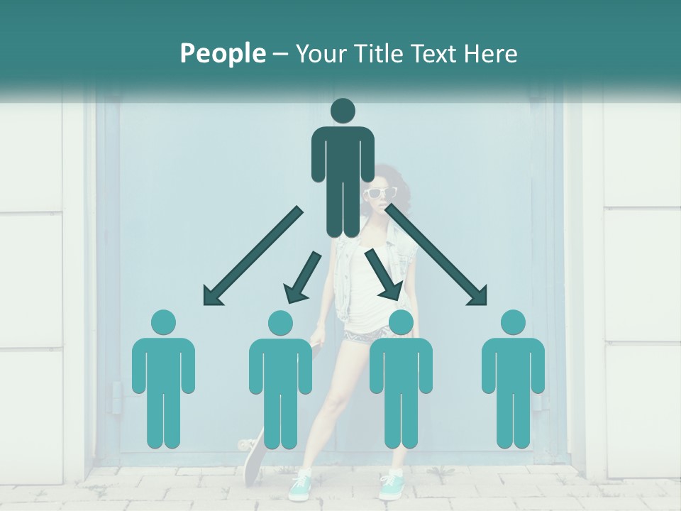 A Woman Holding A Skateboard In Front Of A Blue Door PowerPoint Template