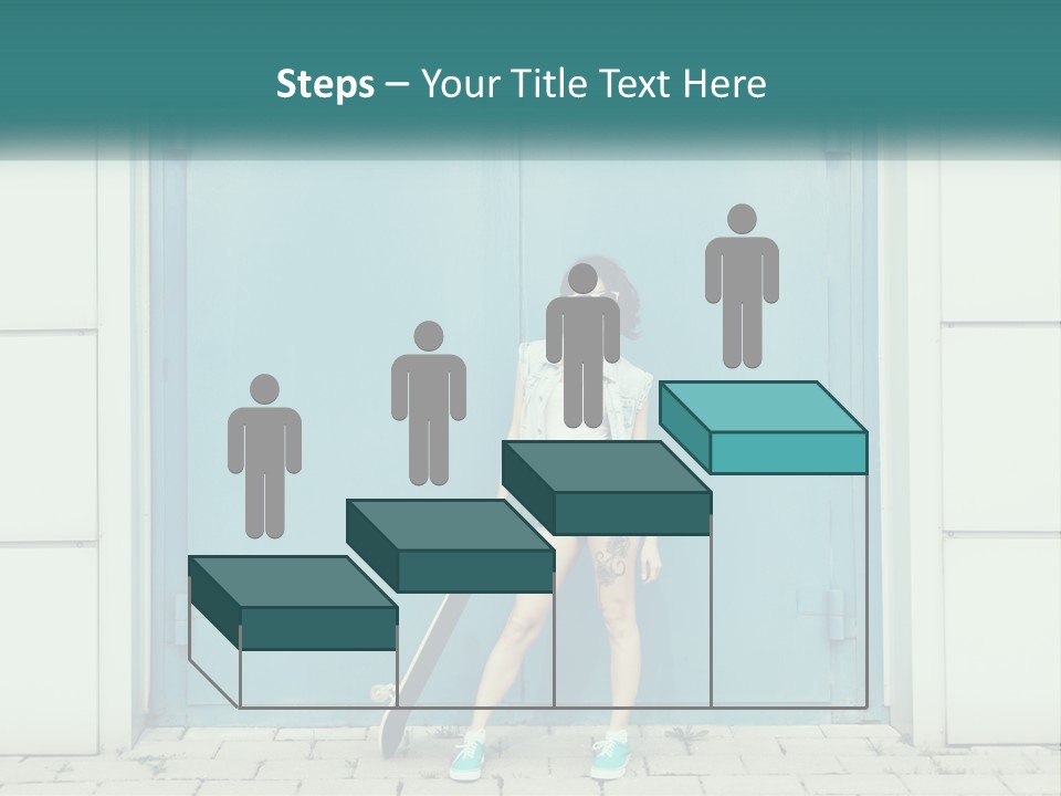 A Woman Holding A Skateboard In Front Of A Blue Door PowerPoint Template