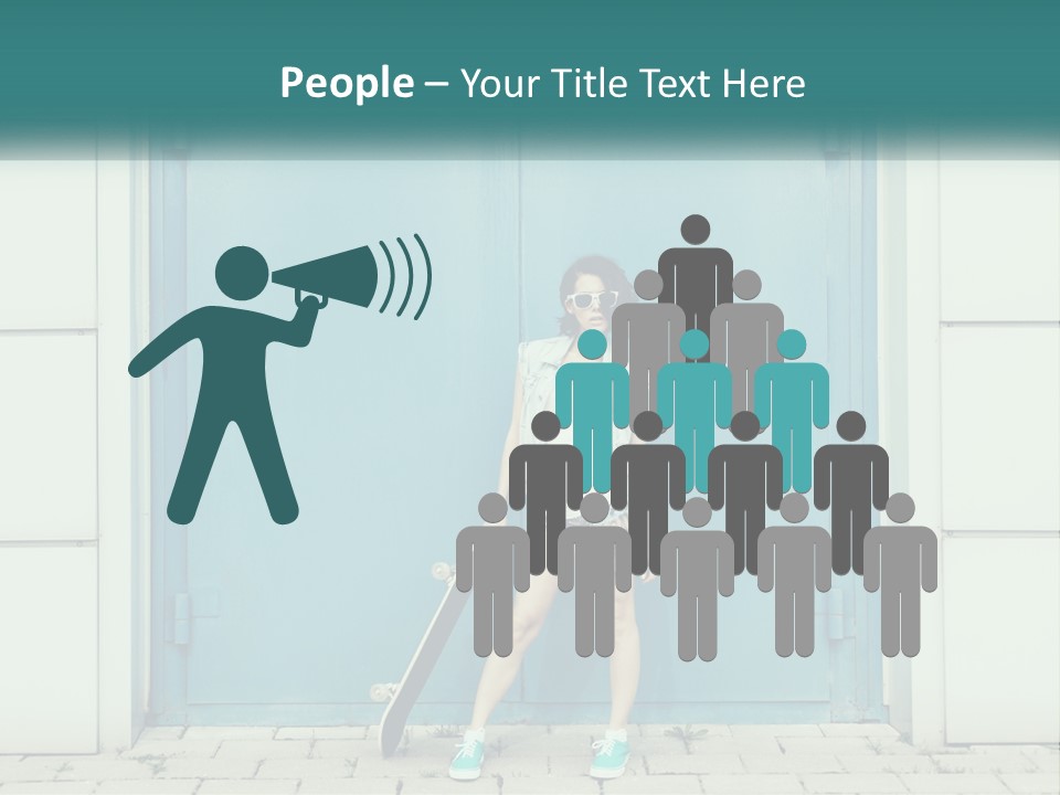 A Woman Holding A Skateboard In Front Of A Blue Door PowerPoint Template