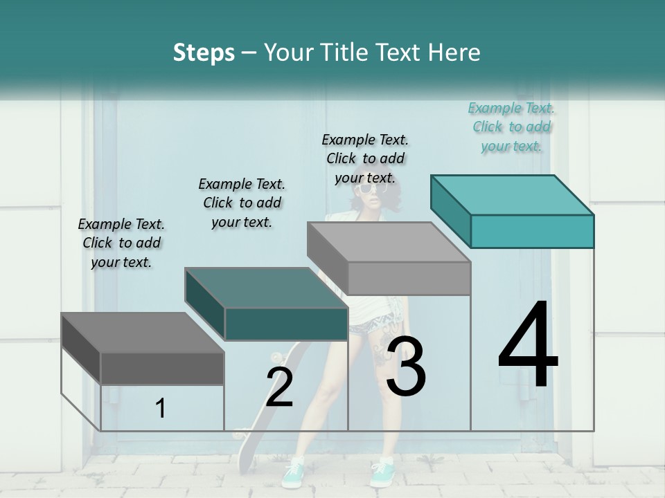 A Woman Holding A Skateboard In Front Of A Blue Door PowerPoint Template