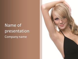 A Woman In A Black Dress Posing For A Picture PowerPoint Template