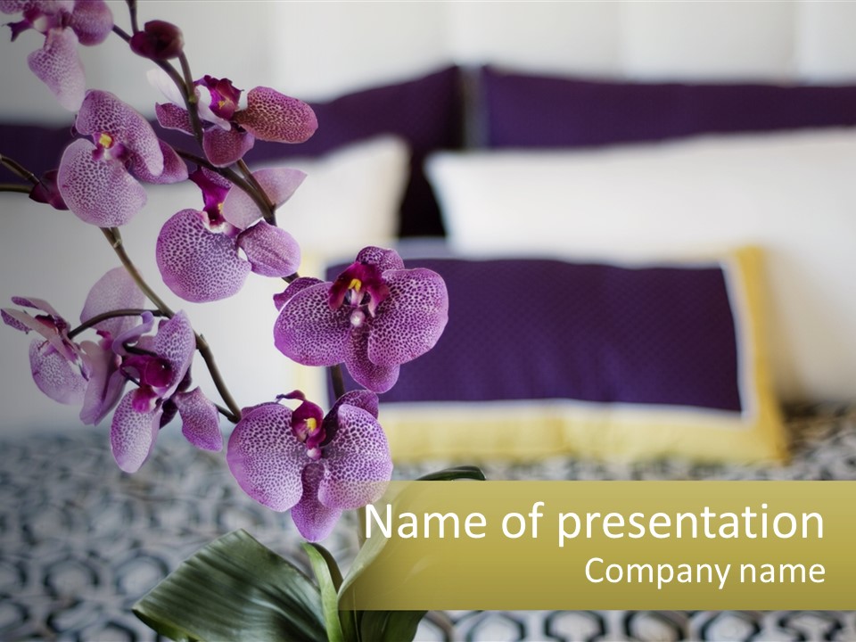 A Vase With Purple Flowers On A Bed PowerPoint Template