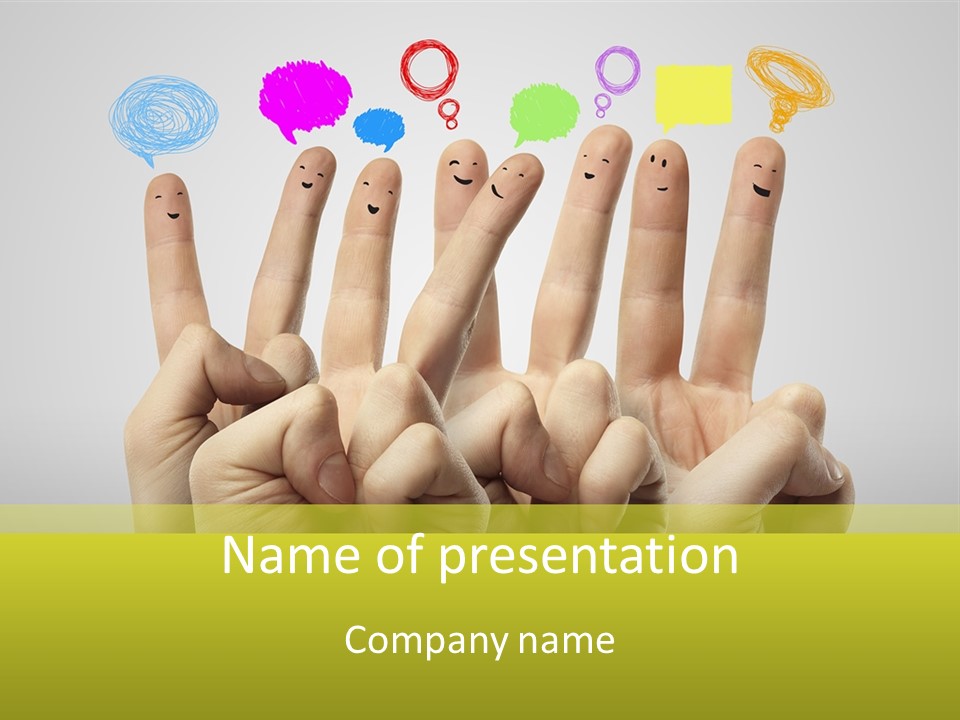 A Group Of Fingers With Faces Drawn On Them PowerPoint Template