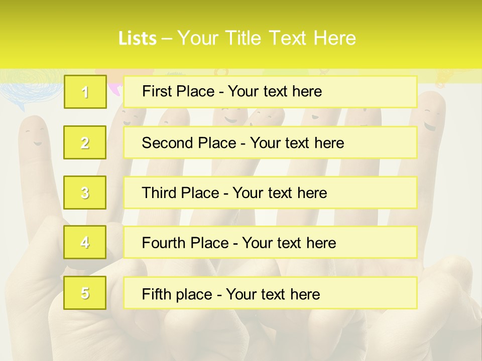 A Group Of Fingers With Faces Drawn On Them PowerPoint Template