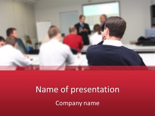 A Group Of People In A Conference Room PowerPoint Template