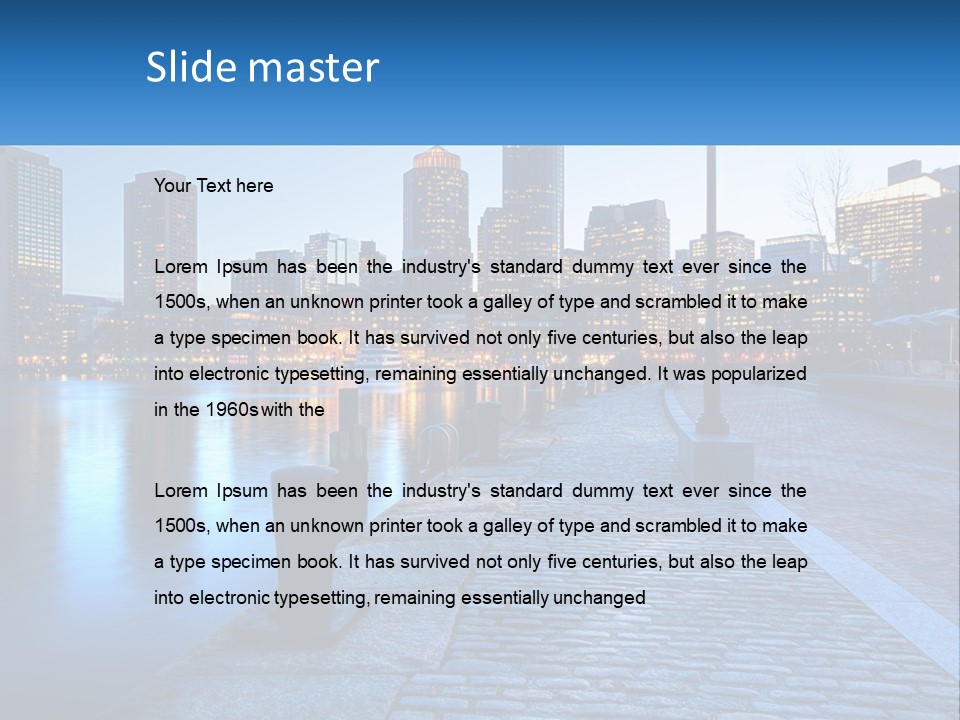 A Picture Of A City At Night With The Name Of The City PowerPoint Template