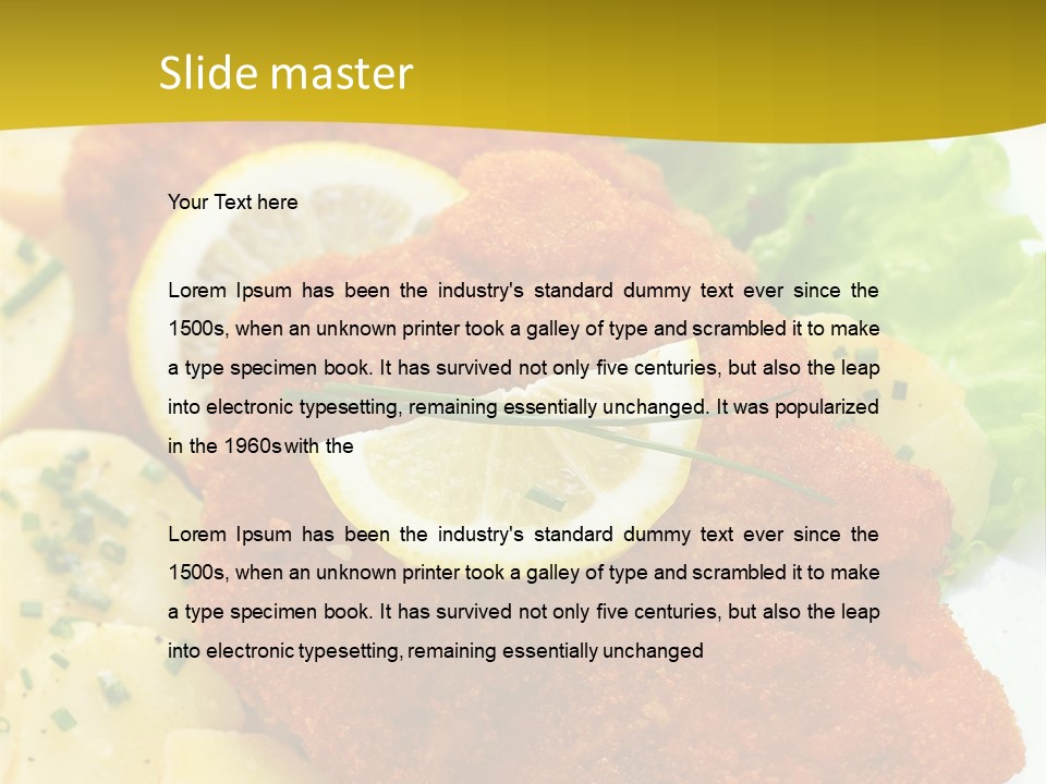 A Plate Of Food With Lemons And Lettuce On It PowerPoint Template