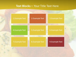 A Plate Of Food With Lemons And Lettuce On It PowerPoint Template