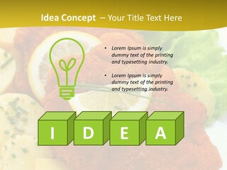 A Plate Of Food With Lemons And Lettuce On It PowerPoint Template
