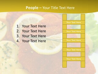 A Plate Of Food With Lemons And Lettuce On It PowerPoint Template