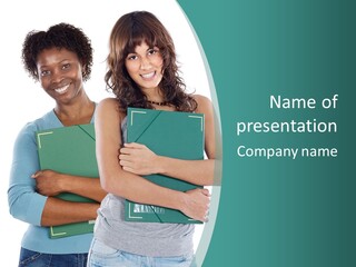 Two Women Holding Folders Powerpoint Template PowerPoint Template