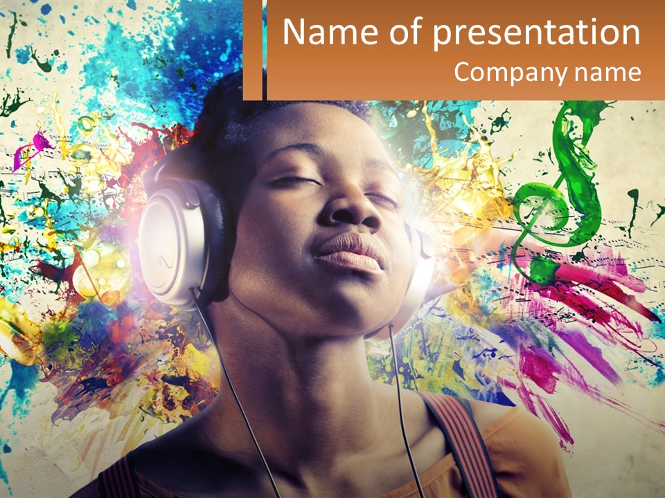 A Woman With Headphones Is Listening To Music PowerPoint Template