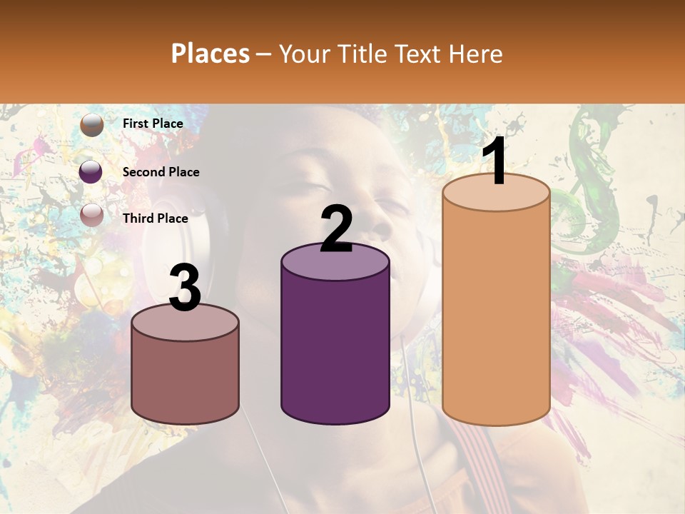 A Woman With Headphones Is Listening To Music PowerPoint Template