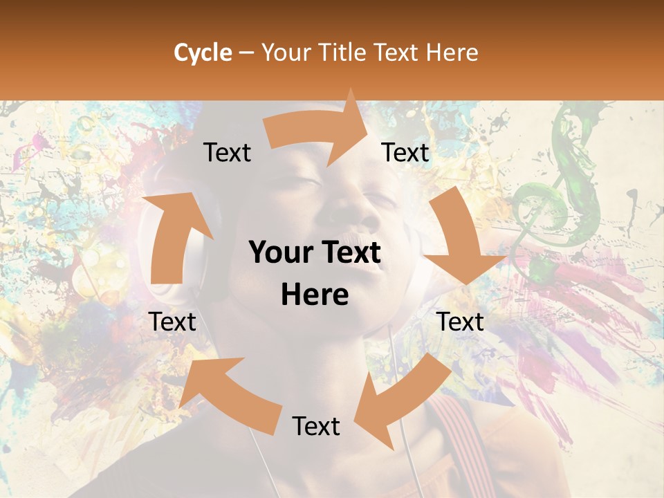 A Woman With Headphones Is Listening To Music PowerPoint Template