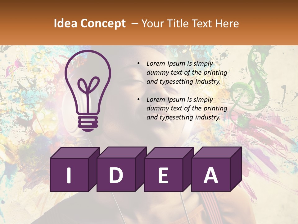 A Woman With Headphones Is Listening To Music PowerPoint Template