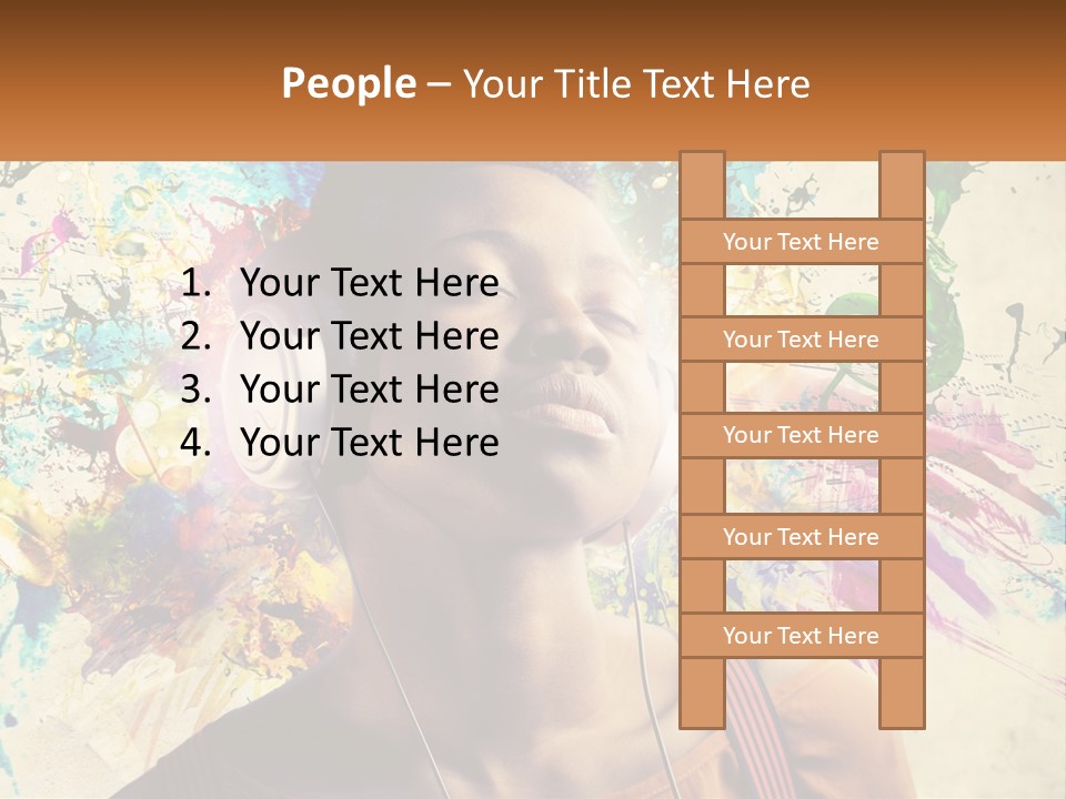 A Woman With Headphones Is Listening To Music PowerPoint Template