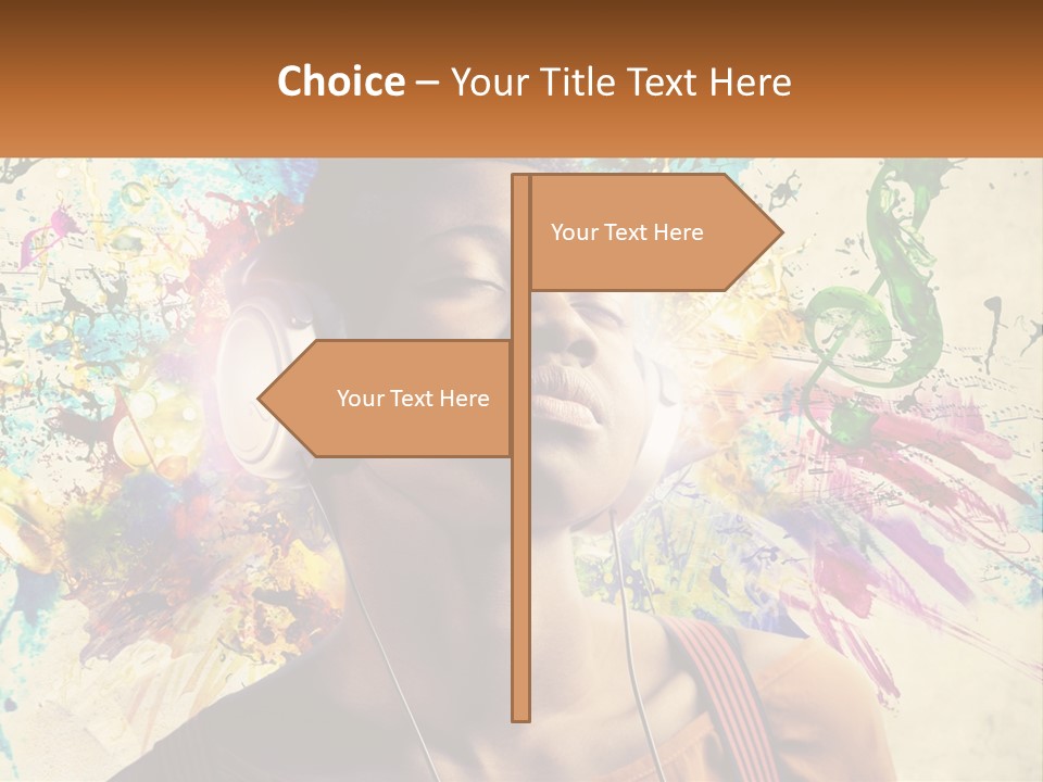 A Woman With Headphones Is Listening To Music PowerPoint Template