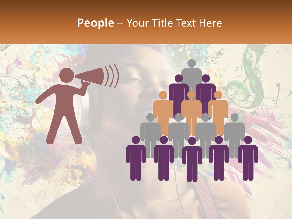 A Woman With Headphones Is Listening To Music PowerPoint Template