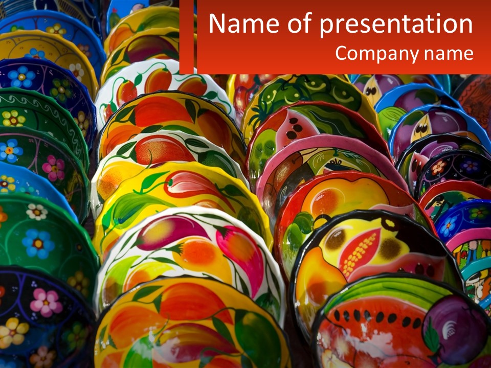 A Large Number Of Colorfully Painted Vases On Display PowerPoint Template