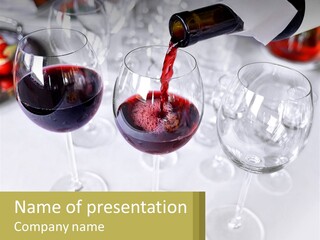 Wine Being Poured Into Wine Glasses On A Table PowerPoint Template