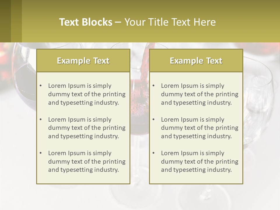 Wine Being Poured Into Wine Glasses On A Table PowerPoint Template
