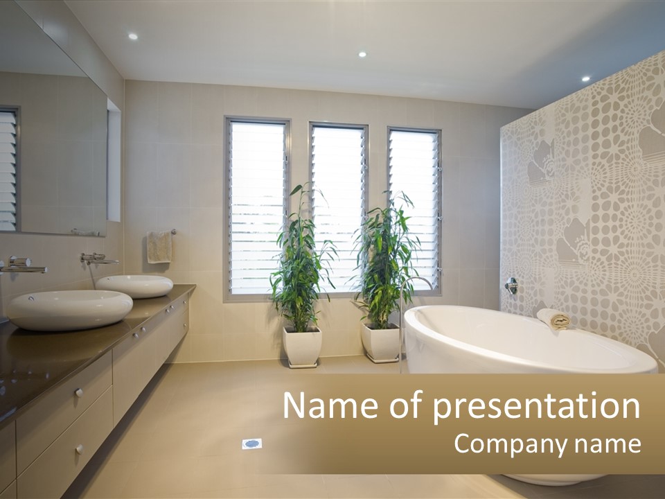 A Bathroom With Two Sinks And A Bathtub PowerPoint Template