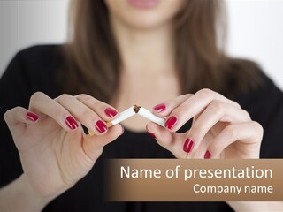 A Woman Holding A Cigarette In Her Hands PowerPoint Template