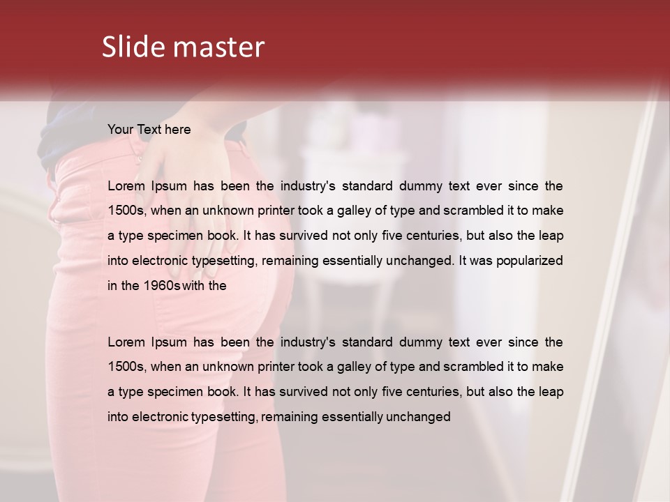 A Woman In Pink Pants Standing In Front Of A Mirror PowerPoint Template