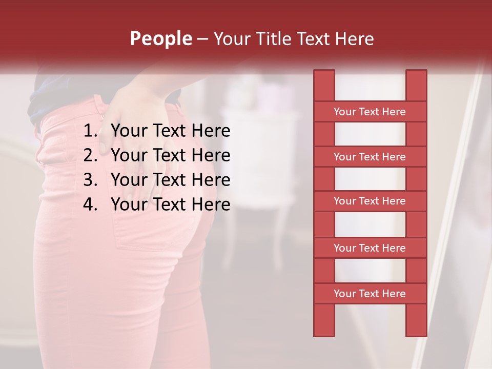 A Woman In Pink Pants Standing In Front Of A Mirror PowerPoint Template