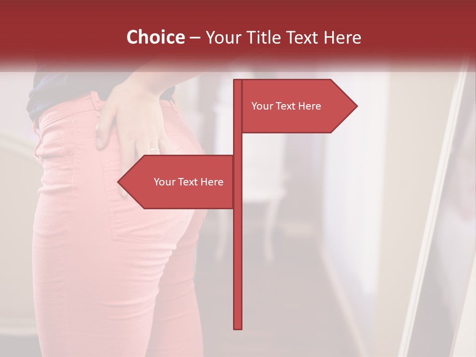 A Woman In Pink Pants Standing In Front Of A Mirror PowerPoint Template