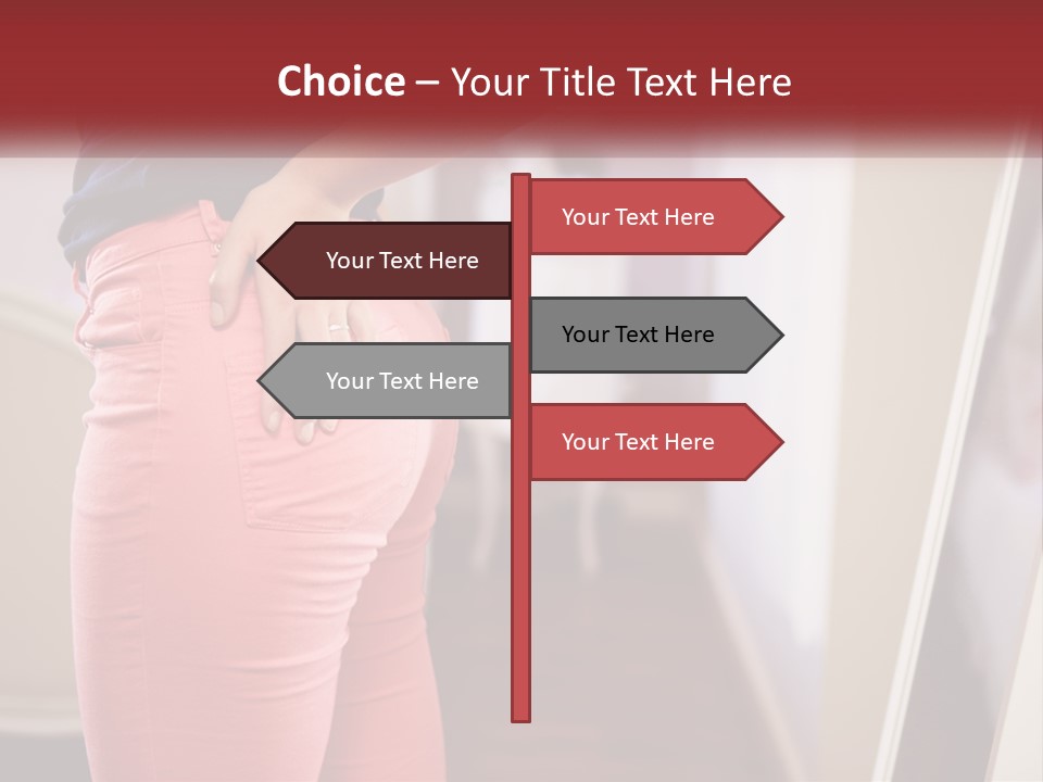 A Woman In Pink Pants Standing In Front Of A Mirror PowerPoint Template