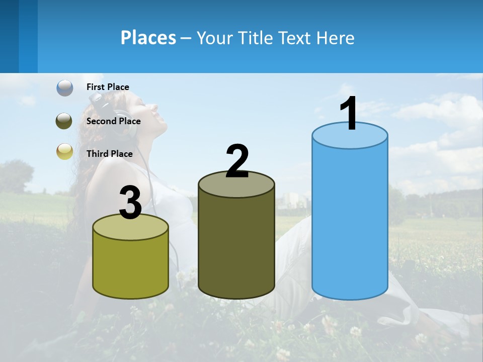 A Woman Sitting In The Grass Listening To Music PowerPoint Template