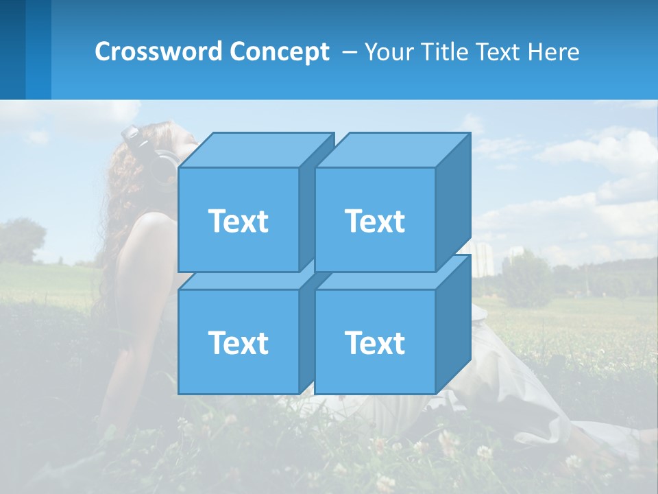 A Woman Sitting In The Grass Listening To Music PowerPoint Template