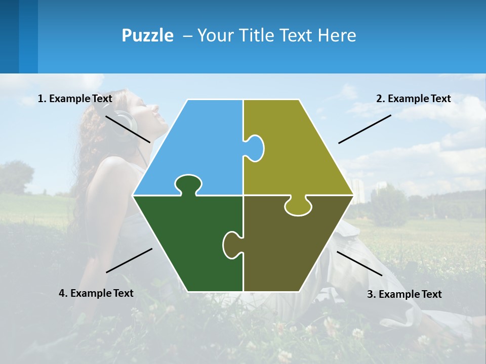 A Woman Sitting In The Grass Listening To Music PowerPoint Template