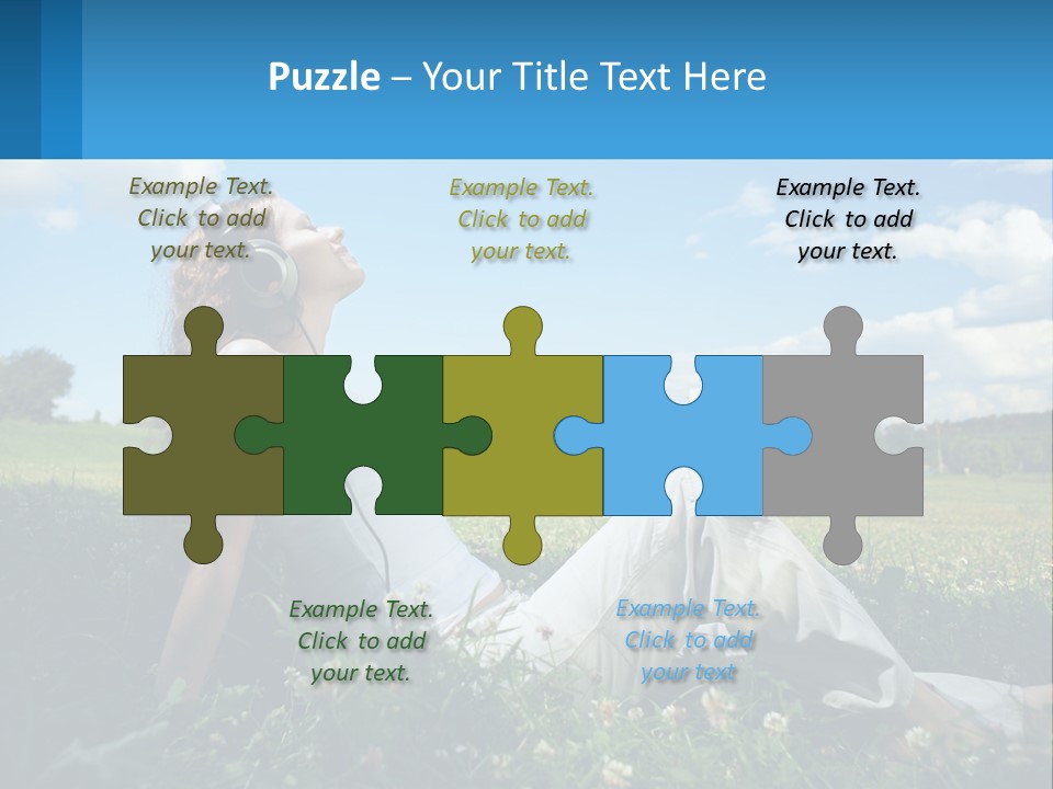 A Woman Sitting In The Grass Listening To Music PowerPoint Template