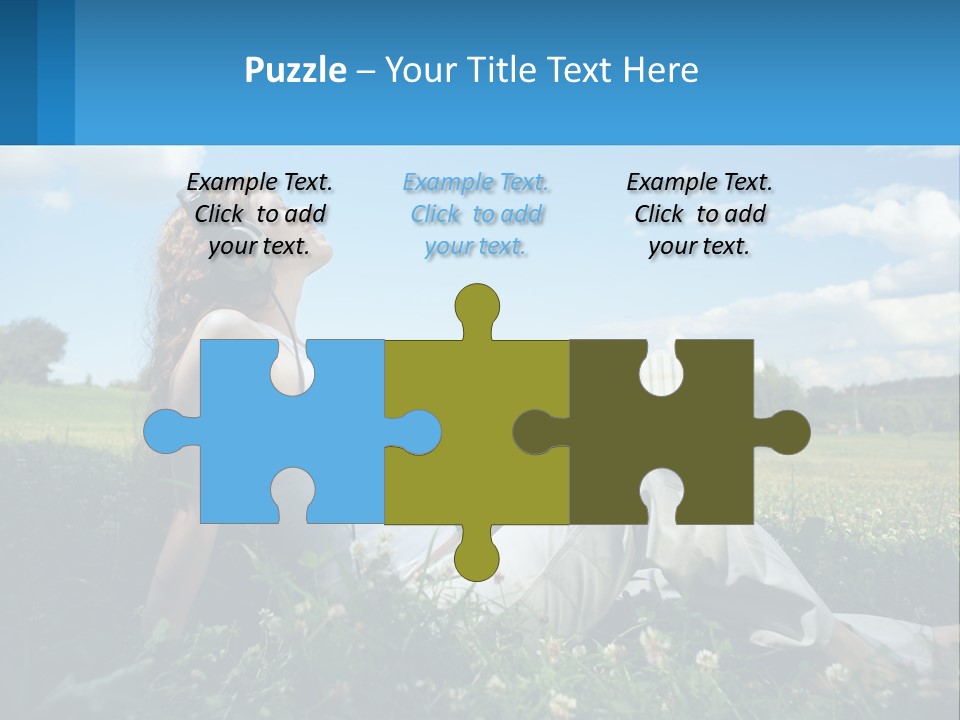 A Woman Sitting In The Grass Listening To Music PowerPoint Template