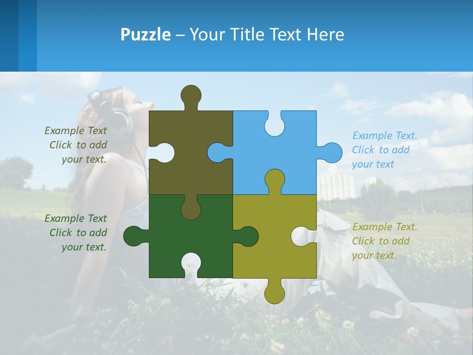 A Woman Sitting In The Grass Listening To Music PowerPoint Template