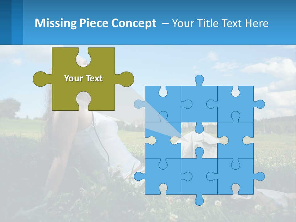 A Woman Sitting In The Grass Listening To Music PowerPoint Template