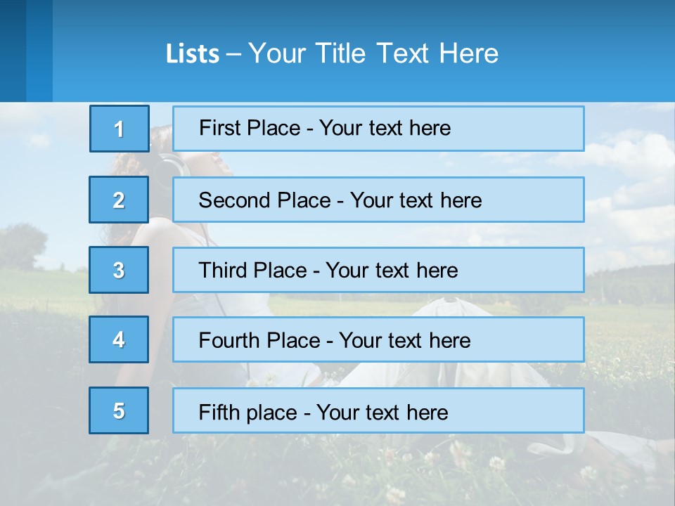 A Woman Sitting In The Grass Listening To Music PowerPoint Template