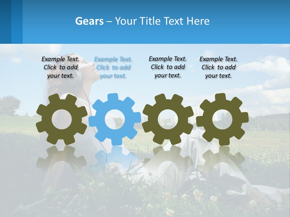 A Woman Sitting In The Grass Listening To Music PowerPoint Template