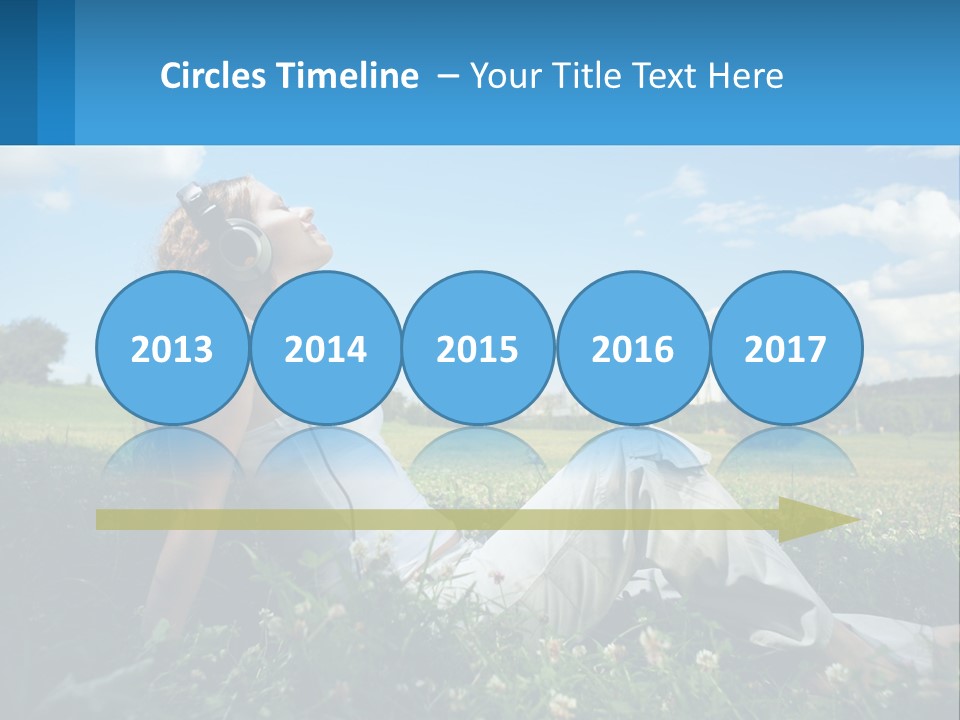 A Woman Sitting In The Grass Listening To Music PowerPoint Template