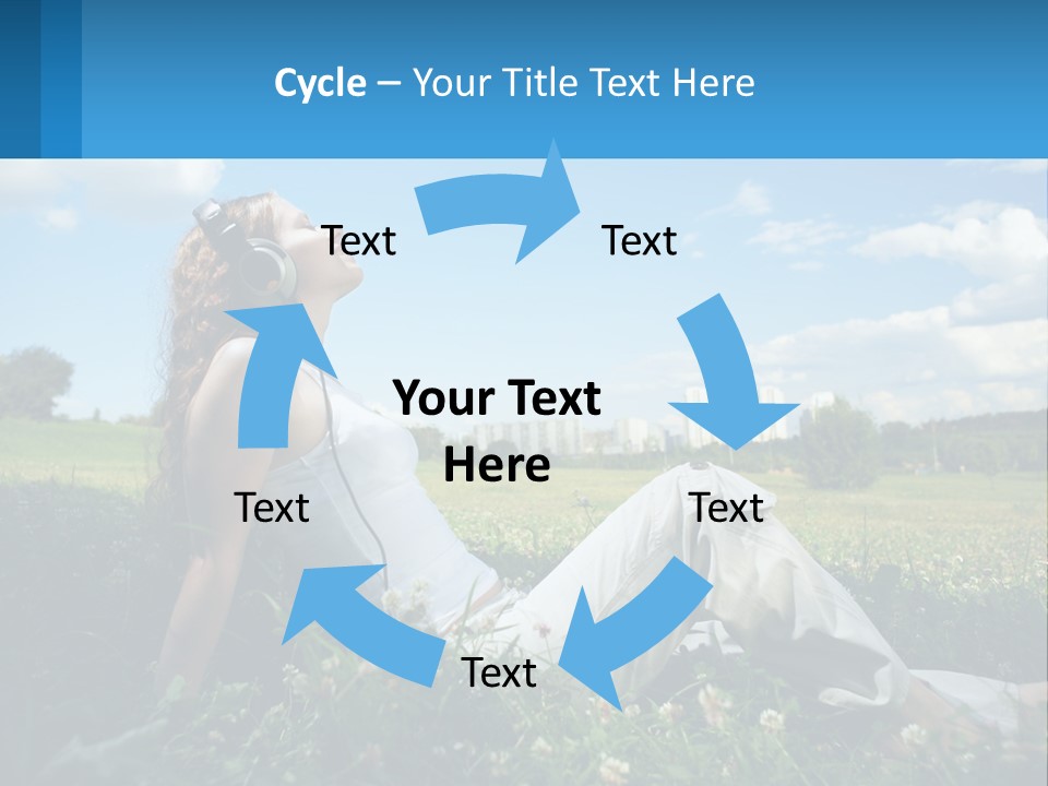 A Woman Sitting In The Grass Listening To Music PowerPoint Template