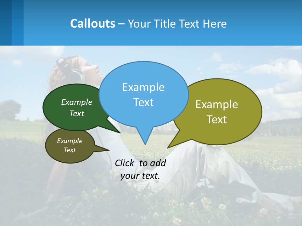 A Woman Sitting In The Grass Listening To Music PowerPoint Template