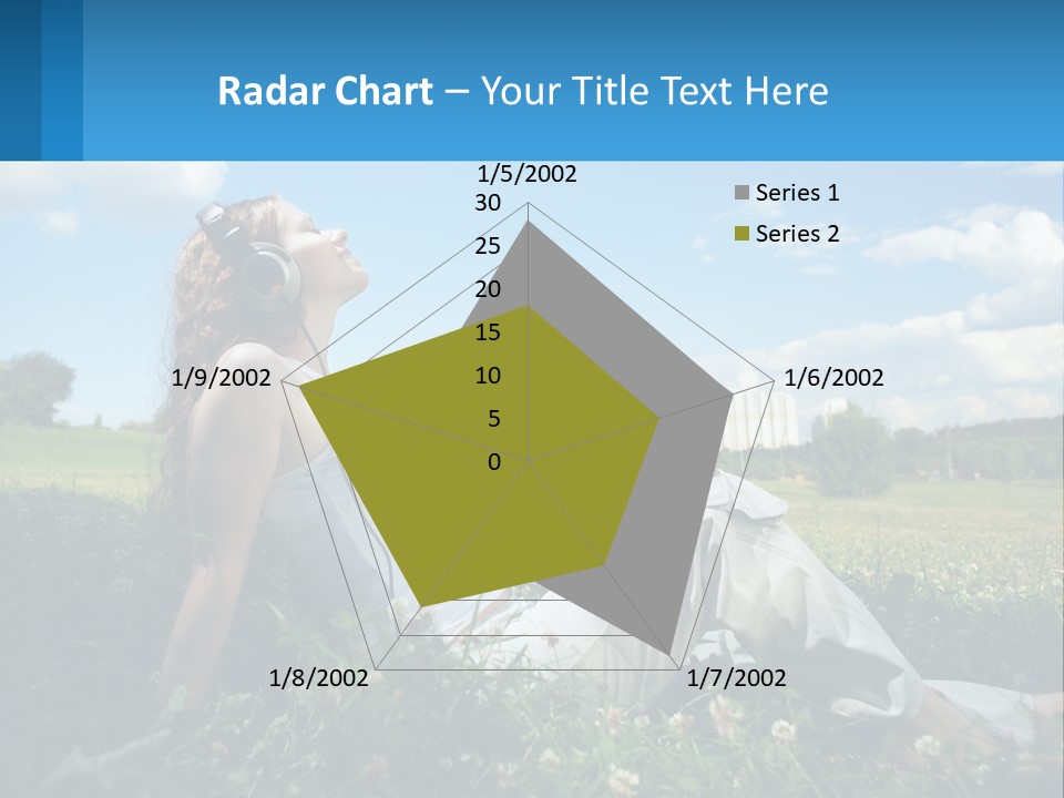 A Woman Sitting In The Grass Listening To Music PowerPoint Template