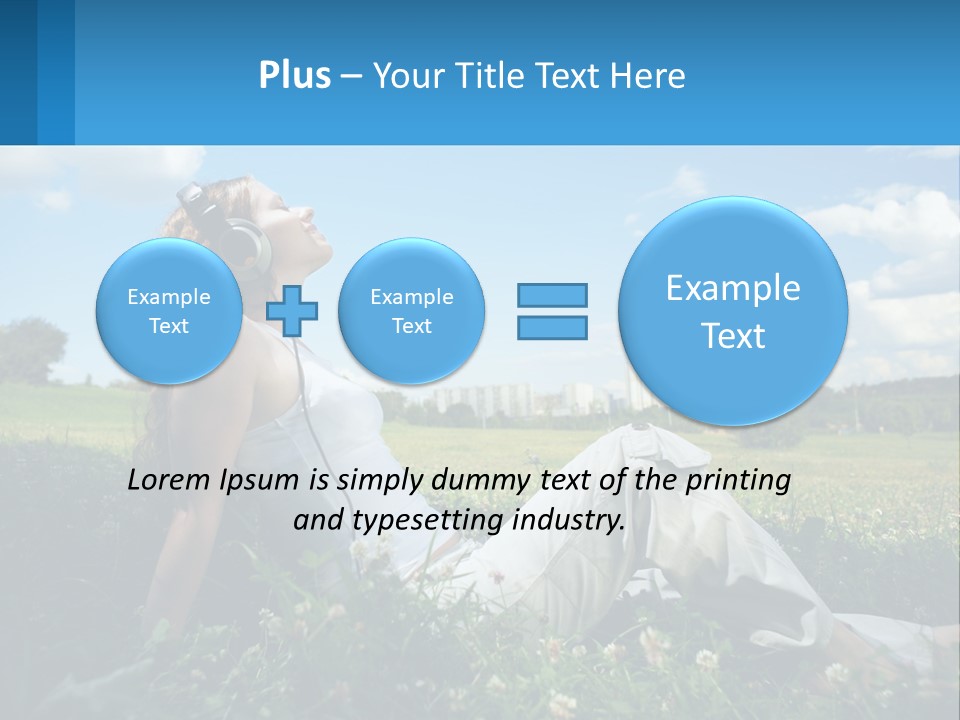 A Woman Sitting In The Grass Listening To Music PowerPoint Template