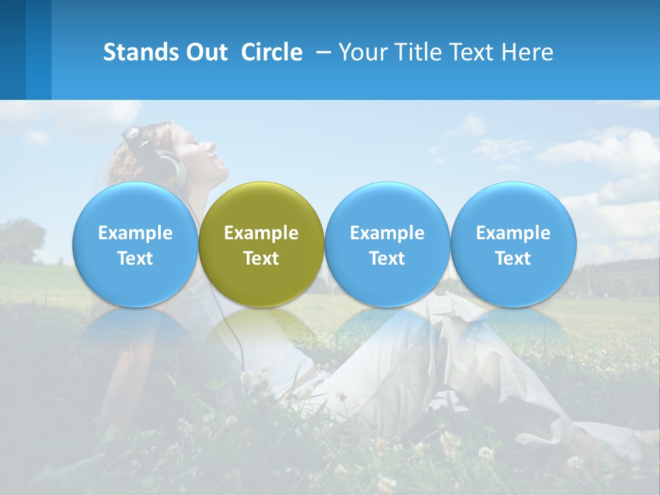 A Woman Sitting In The Grass Listening To Music PowerPoint Template