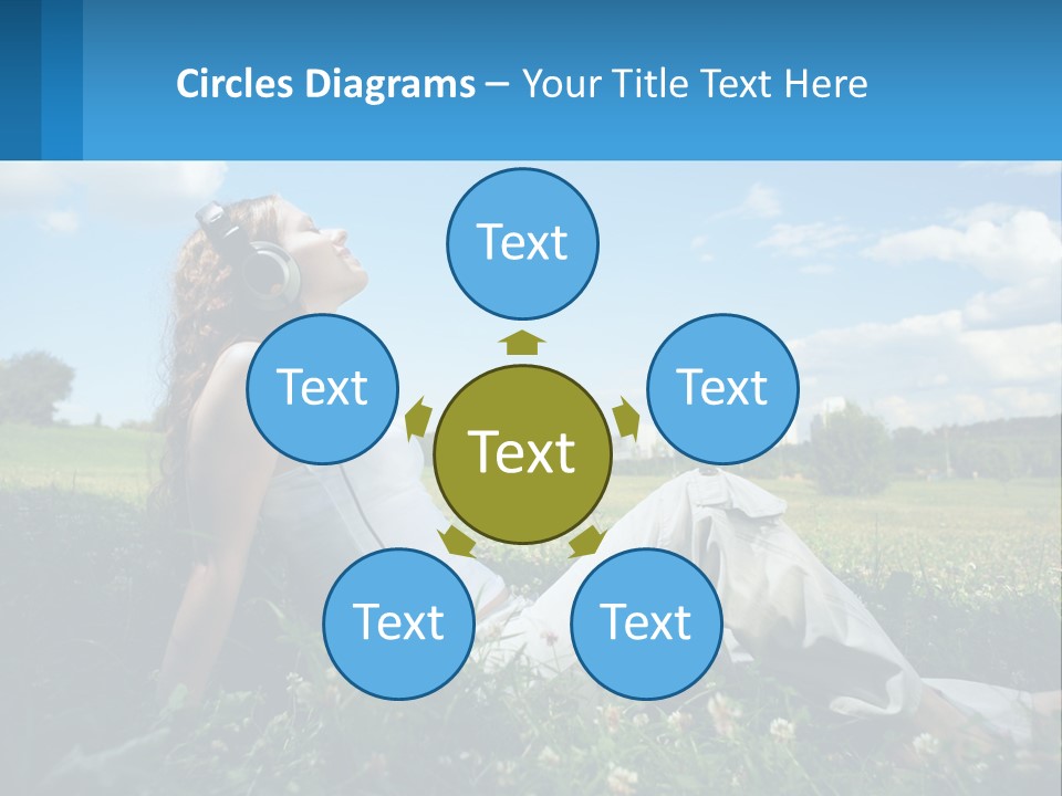 A Woman Sitting In The Grass Listening To Music PowerPoint Template