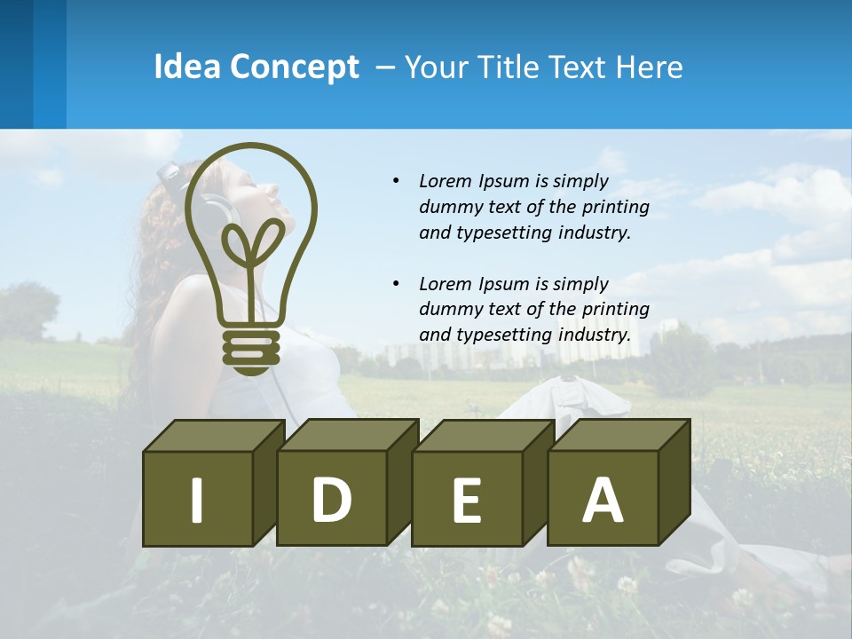 A Woman Sitting In The Grass Listening To Music PowerPoint Template