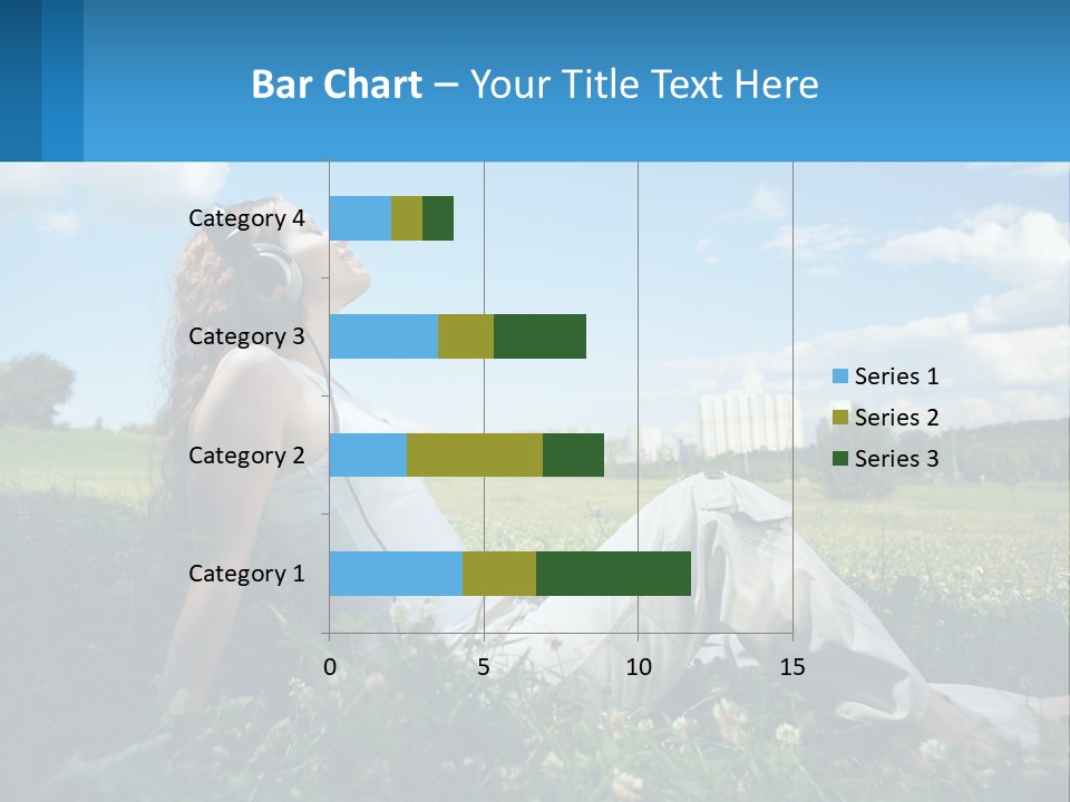 A Woman Sitting In The Grass Listening To Music PowerPoint Template